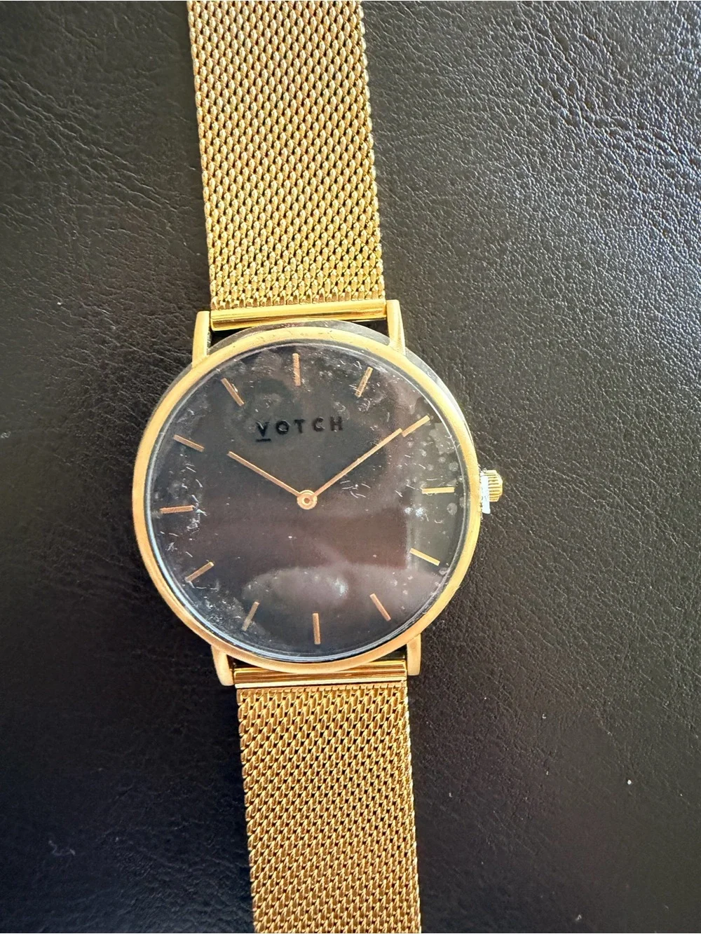 Votch Minimalist Rose Gold Mesh Watch with Black Dial